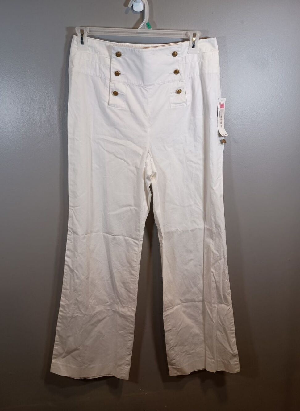 NWT LRL Ralph Lauren Button Cotton Wide Leg Sailor Pants Womens White Size 12